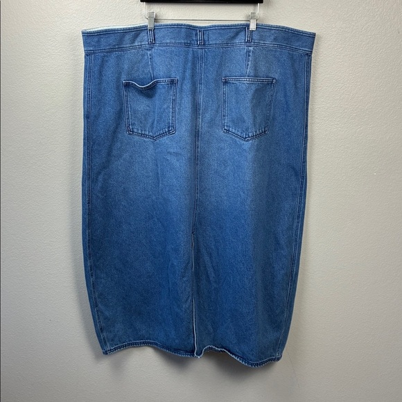 Pilcro Barrel Denim Maxi Skirt Rear Slit Pockets Jean Midi Anthropologie 26W - Picture 7 of 10